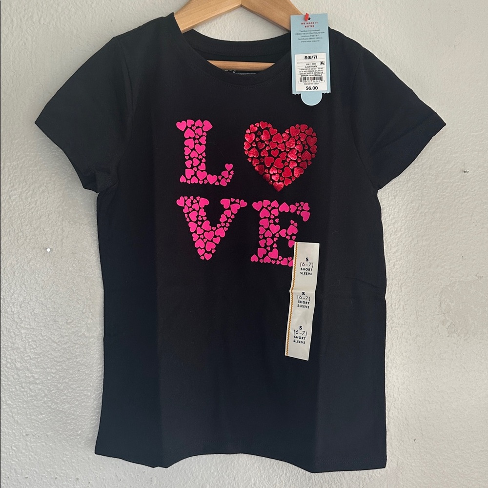 Cat & Jack Black Tee with Pink Heart Design